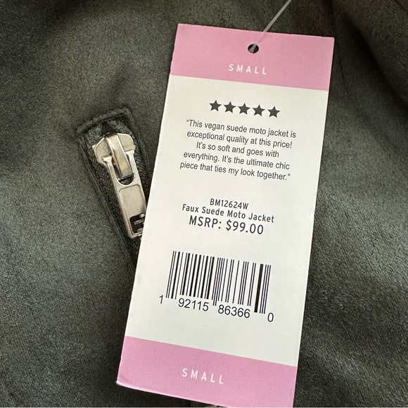 BB Dakota by Steve Madden Army Green Faux Vegan Suede Moto Jacket Size S - Picture 10 of 12